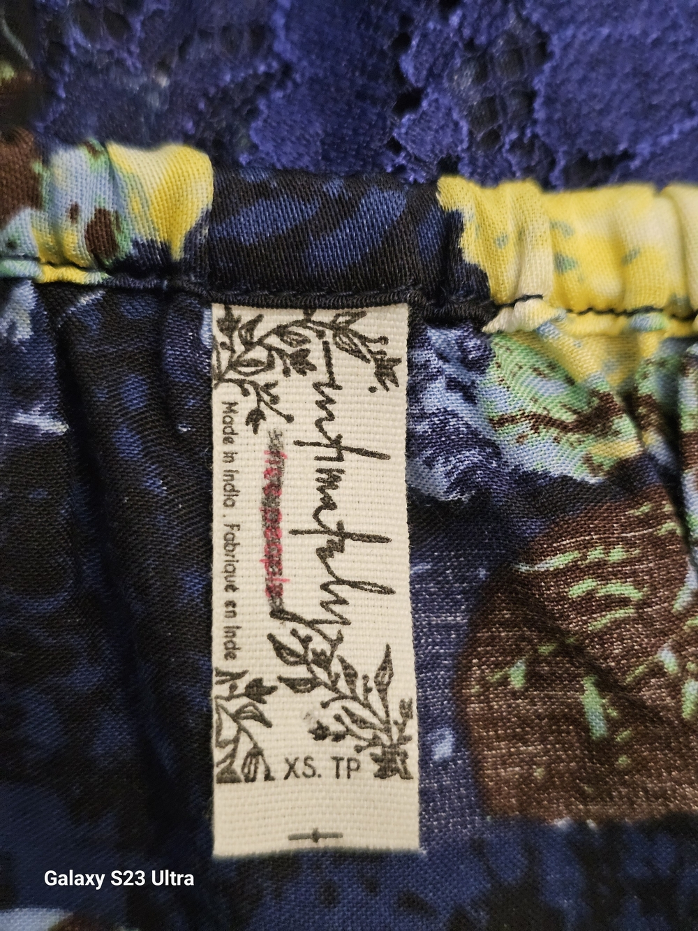 Free People Navy Lace Slip Dress with Yellow Floral Print - Picture 5 of 9